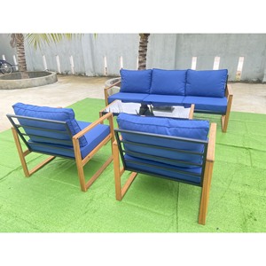 Juego de muebles de patio de aluminio de 5 piezas modernas con mesa de centro de vidrio templado y cojines azules Estilo moderno elegante para exteriores - Product Image 3
