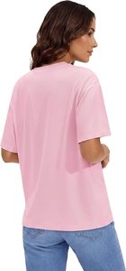 Haut court rose à col en V et manches courtes pour femme, coupe classique, en coton tricoté, couleur unie, respirant, écologique, séchage rapide - Product Image 3