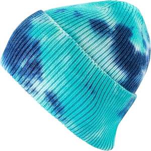 Bonnet d'hiver chaud 100 % acrylique de haute qualité, multicolore, tricoté, avec revers, motif tie-dye et motifs de personnages, idéal pour la plage - Product Image 1