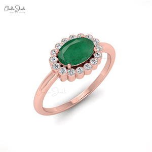 Auténtico Anillo de Compromiso con Esmeralda Zambiana de Corte Ovalado de 7x5 mm, Oro Sólido de 14K con Diamantes, Joyería Fina para Mujer, Venta al por Mayor - Product Image 3