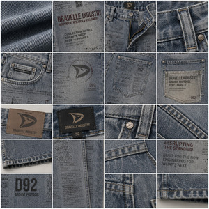 DRAVELLE INDUSTRY Jean droit pour homme en denim imprimé numérique, taille haute, coupe régulière, délavé, style streetwear automne - Product Image 5