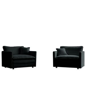 Set di 2 Poltrone di Lusso in Ciniglia Nera con Cuscini Decorativi per Soggiorno - Product Image 6