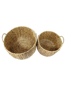 Panier de rangement vintage en jacinthe d'eau tressée, organisateur ovale en osier avec poignées, multi-usages - Product Image 2
