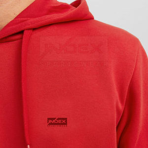 Sweat-shirt à capuche rouge pour homme INDEX, couleur unie, coton French Terry, décontracté, pour l'automne, avec poche avant et coupe classique - Product Image 5