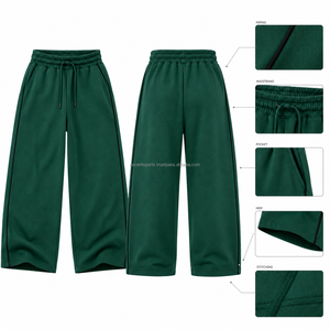 Private Label Custom Women's Relaxed Fit <b>Wide</b> <b>Leg</b> Flat Front High Waist <b>Lounge</b> <b>Pants</b> Cotton Blend Fleece 480 GSM Custom Logo Gym - Product Image 6