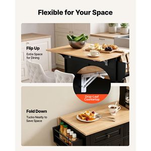 Carrello da Cucina con Isola e Spazio di Archiviazione, Larghezza 110,6 cm, Carrello Mobile con Ruote Girevoli, 2 Cassetti e Armadietto - Product Image 4