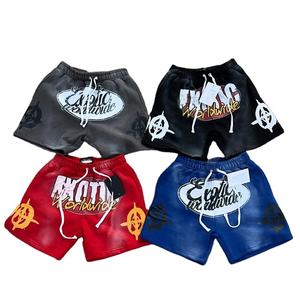 Custom Rhinestone Logo Fabricante de alta calidad Vintage algodón ácido lavado Sun Faded Shorts para los hombres - Product Image 1