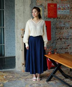 Elegant A-Line Linen <b>Skirt</b> for Women XS Size High Waist Casual Style Luxury Latest Print Plain Dyed Breathable Natural Waistline - Product Image 2