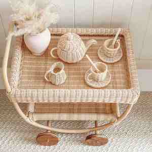 Carritos de juguete de ratán para niños, carrito de juguete con dos niveles, carrito de té rodante al por mayor. - Product Image 2