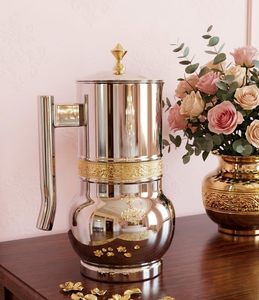 Carafe à eau en acier inoxydable de qualité supérieure avec travail d'embossage doré |   Pichet de service design avec couvercle et poignée - Product Image 4