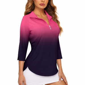 Chemise de golf à manches longues pour femmes, à fleurs, avec fermeture éclair sur le côté, protection UV, séchage rapide, extensible, haut de performance pour le golf - Product Image 1