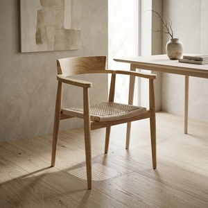 Chaise de salle à manger empilable Aksa moderne en teck durable et rotin synthétique élégant 61x59x75 cm, poncée avec soin, pour salon - Product Image 3
