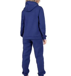 <b>Women</b> <b>Navy</b> <b>Blue</b> Hooded Tracksuit Set Full Sleeve Solid Color Casual Autumn Wear Breathable 100% Cotton <b>Jogger</b> Pants - Product Image 4