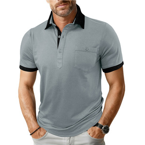 Camisa de moda casual para hombre, transfronteriza, de manga corta, cuello solapa, puños acanalados, estilo liso, con botones, para comercio exterior - Product Image 5