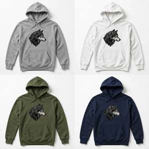 Sweat-shirt à capuche en coton noir à bas prix avec motif loup géométrique bleu, design personnalisé, streetwear pour homme - Product Image 6