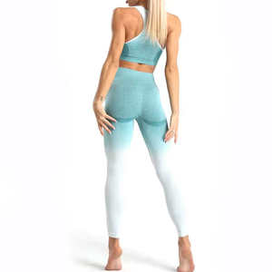 Seamless Ombre Yoga <b>Set</b> <b>2</b> <b>Piece</b> Women Gym Clothes High Waist Leggings Workout Sports Bra Activewear Fitness Tracksuit <b>Set</b> - Product Image 2