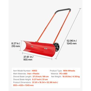 Pelle à neige à roues de 37,8 pouces, balai à neige manuel réglable à 90 degrés, inclinable bidirectionnellement - Product Image 4