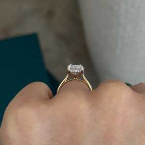 Anillo de compromiso con diamante ovalado de 4 quilates, cultivado en laboratorio, E VVS2, inspirado en la naturaleza, con halo oculto y engaste tipo tulipán, certificado por IGI. - Product Image 3