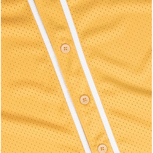 เสื้อเบสบอลตาข่ายสีทองขายส่ง ระบายอากาศได้ดี แต่งขอบสีขาว ติดกระดุมเต็มตัว ชุดยูนิฟอร์มสำหรับทุกเพศ - Product Image 4