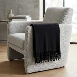 Manta Decorativa Negra Lisa Hecha a Mano de Algodón y Lino Suave con Borde de Flecos para Sala de Estar, Silla, Sofá, Cama, Cubrecama, Drapería Decorativa - Product Image 3