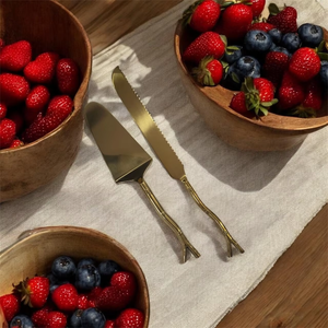Gold Plated Cake Server Set With Branch Handle Design <b>Mirror</b> Finish Wedding Serving Utensils Modern Style Durable Long Handle - Product Image 5