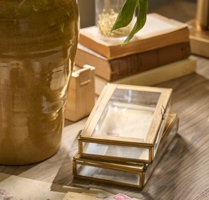 Rectangular Metal Frame Glass Jewelry Box Hinged Lid Storage Organizer Decorative <b>Display</b> <b>Case</b> for Rings and Bracelets Box - Product Image 3