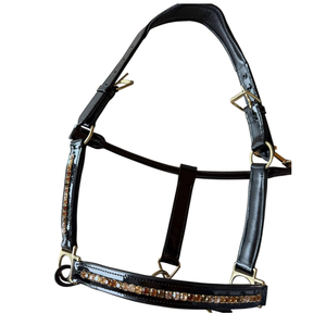 Harnais pour cheval en cuir verni noir avec cristaux, quincaillerie en laiton réglable, accent en cristal, logo personnalisé, le meilleur - Product Image 1