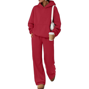 Conjunto Deportivo de 2 Piezas para Mujer, Sudadera Holgada con Capucha y Pantalones Anchos de Felpa y Spandex - Product Image 1