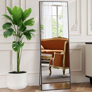 Full Length <b>Mirror</b> 59x16 Inch Rectangle Free Standing Wall Mounted Leaning Hanging Floor <b>Mirror</b> <b>Black</b> <b>Metal</b> Frame - Product Image 1