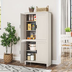 Dispensa da Cucina Autoportante a 4 Ante Bianco Antico, Armadio Contenitore da 163 cm con 3 Ripiani Regolabili per un'Organizzazione Efficiente della Cucina - Product Image 2