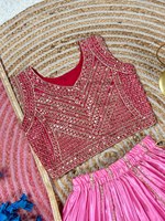 Set Lehenga Choli Anak Perempuan 2026, Bahan Sutra Anti Kusut Cepat Kering, Warna Pink Ombre Payet, Gaya Bollywood, Musim Dingin, Etnik India/Pakistan, Untuk Pernikahan