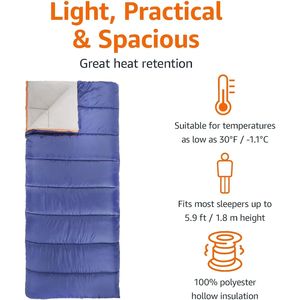 Saco de Dormir Azul para Clima Frío, 75 x 33 Pulgadas, 30 Grados Fahrenheit, para Uso Invernal - Product Image 3