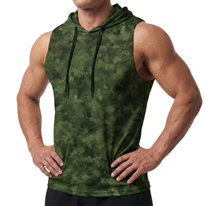Custom Men's Camo Sleeveless Hoodie Muscle Tank Top Wholesale Workout Fitness Vest Kangaroo Pocket Hooded Sportswear Tank Tops - Product Image 4