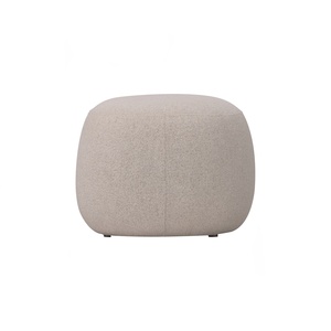 Minimalist Designer Beige Fabric <b>Pouf</b> Large Padded Footrest <b>Round</b> Floor Ottoman for Modern Bedroom Living Room Seating Area - Product Image 3