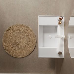30 \ "lavabo da bagno in acrilico bianco galleggiante con rubinetto lavabo integrato a righe ripiani in legno naturale a parete - Product Image 2