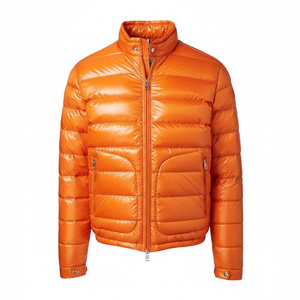 Men's Orange Down Puffer Jacket <b>Stand</b> Collar Zipper Closure Windproof Casual Winter <b>Coat</b> <b>Slim</b> Fit Regular Length - Product Image 3
