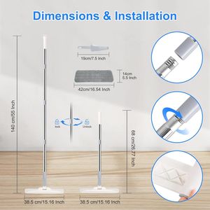 55 Inch Extendable Microfiber <b>Flat</b> <b>Mop</b> for Floor Cleaning 4 Reusable Washable Pads 1 Hook 1 Wall Piece 1 Scrap Included - Product Image 3