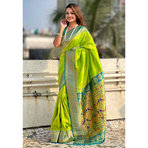 ผ้าไหมพิธาไนแบบเยโอลา ผ้าซาหรีทอลายปิสตา ซารี  ชุดราตรีหรูหรา - Product Image 1