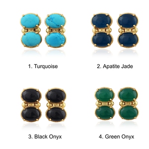 Boucles d'oreilles clous ovales en turquoise bleue, bijoux de créateur, plaqué or 18 carats, vente en gros, bijoux en laiton - Product Image 6