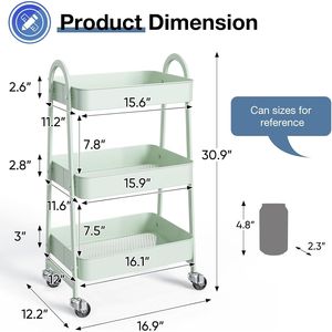 Carrello Portaoggetti a 3 Ripiani con Ruote Bloccabili, Scaffale Mobile in Metallo per Organizzazione in Soggiorno e Bagno - Product Image 4