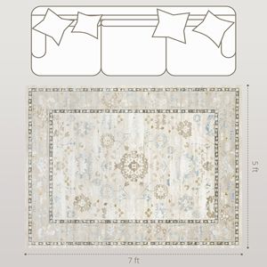Tappeto Boho Loop 5x7 Realizzato a Macchina per Soggiorno, Camera da Letto, Sala da Pranzo, Cucina, Lavabile in Lavatrice, Blu - Product Image 3