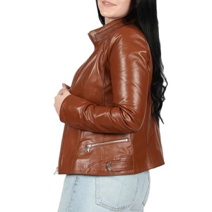 Chaqueta de Cuero para Mujer, Diseño Personalizado, Transpirable, Manga Larga, Color Sólido - Product Image 1