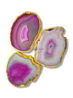 Sous-verre en Agate Onyx Noir Naturel avec Bordure Dorée Électroplaquée, en Forme de Tranche, Pierre Précieuse de Cristal, Décoration d'Intérieur Feng Shui et Guérison