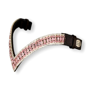 Elegante banda de ceja de caballo de cuero negro en forma de V con cristales brillantes de rosa claro, cadena ostentosa de diamante, banda para La Ceja de brida - Product Image 6
