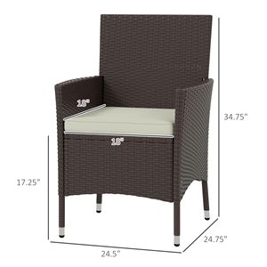 Juego de 2 Sillas de Comedor de Mimbre Tejido para Exterior con Cojines Color Café Oscuro, Diseño Apilable - Product Image 3