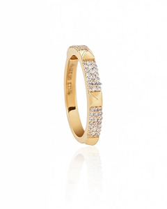 Anillo de Compromiso de Lujo Clásico con Banda Geométrica de Diamantes Pavé, Oro de 10K, 14K, 18K, Plata 925, 935, Chapado en Rodio, Joyería para Mujer - Product Image 4