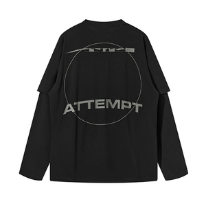 เสื้อยืดผู้ชายผ้าฝ้าย 100% ทรงหลวม พิมพ์ลายโลโก้ เสื้อยืดแขนยาวสองชั้น สไตล์ใหม่ เสื้อยืดแขนสองชั้นแบบสั่งทำ - Product Image 2
