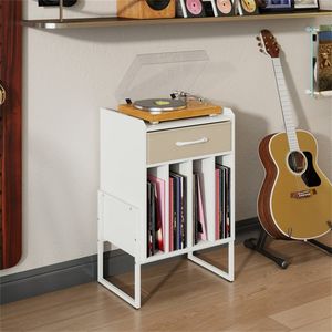 Mobile Porta Giradischi Multifunzione Bianco con Cassetto e Porta Dischi, Supporto TV - Product Image 3