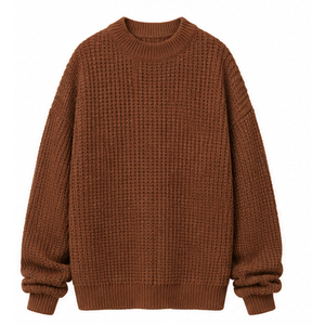 Men's Brown Knitted <b>Sweater</b> Solid Color Long Sleeve Pullover Autumn Wear 100% Acrylic Standard Thickness - Product Image 1