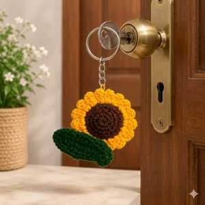 Lot de porte-clés tournesol au crochet faits main en fil de coton doux – Charme de sac fleur mignon Amigurumi, cadeau écologique pour - Product Image 2
